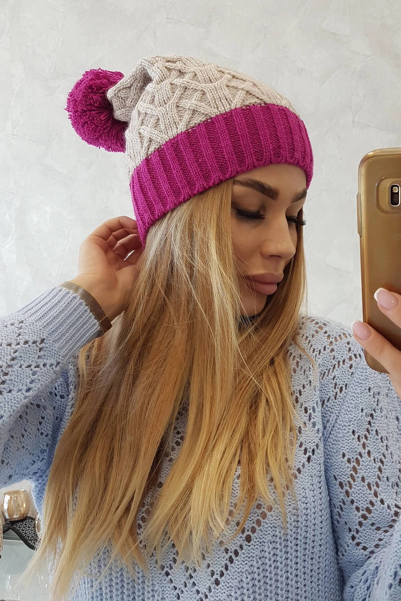 Čapica s fleece Bibiana K264 svetlo fialová + svetlo béžová univerzálne