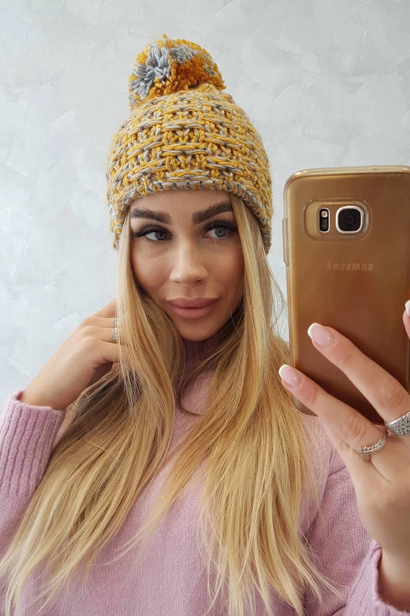 Čapica s fleece Fiona K275 horčica + šedá univerzálne