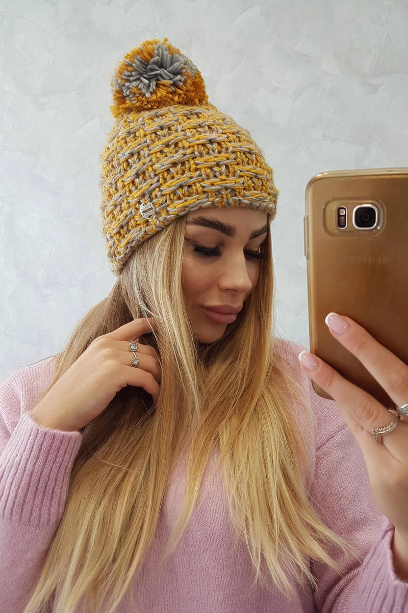 Čapica s fleece Fiona K275 horčica + šedá univerzálne