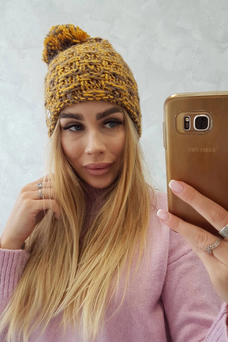 Čapica s fleece Fiona K275 horčica + cappuccino univerzálne
