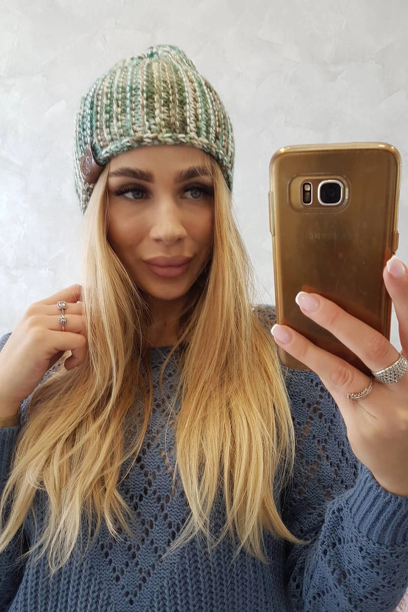 Čapica s fleece Zoja K306 ecru + zelená univerzálne