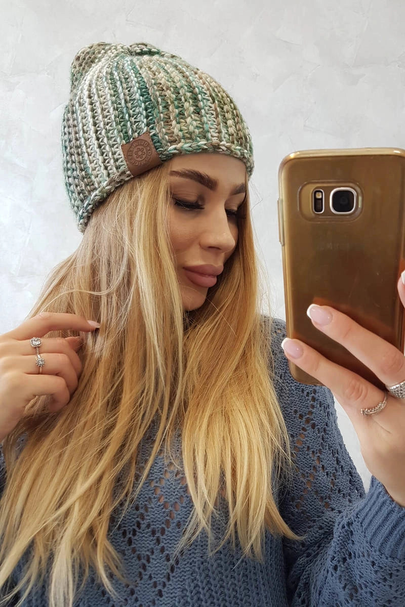 Čapica s fleece Zoja K306 ecru + zelená univerzálne