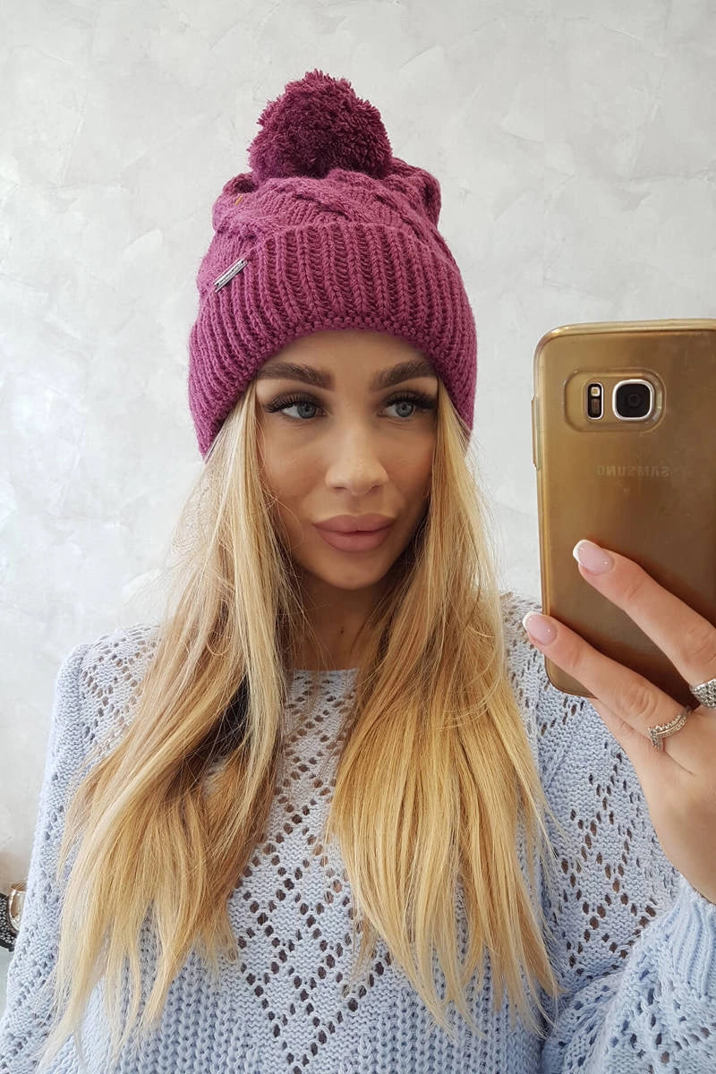Čapica s fleece Wanda K281 tmavo fialová univerzálne