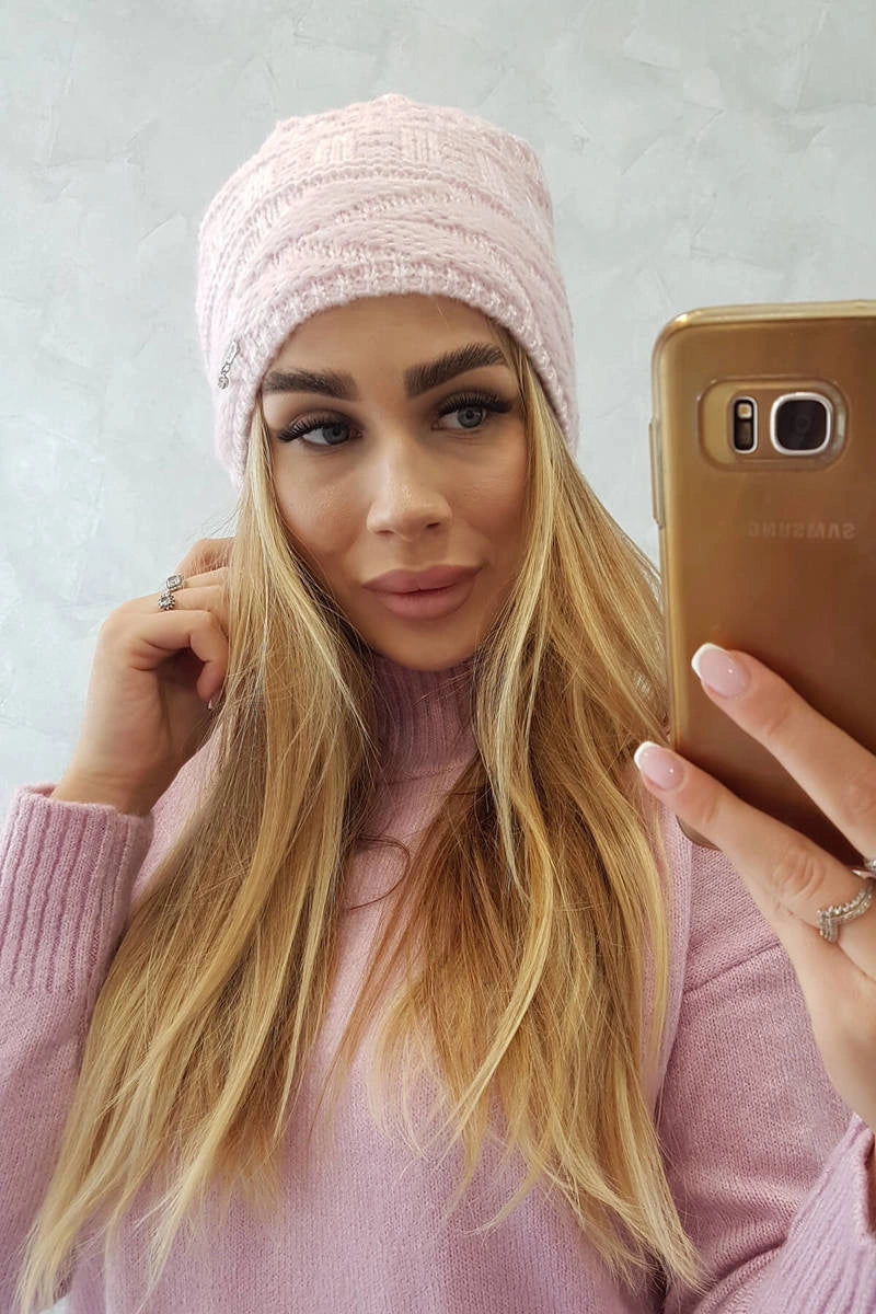 Čapica s fleece Edyta K298 púdrovo ružová univerzálne