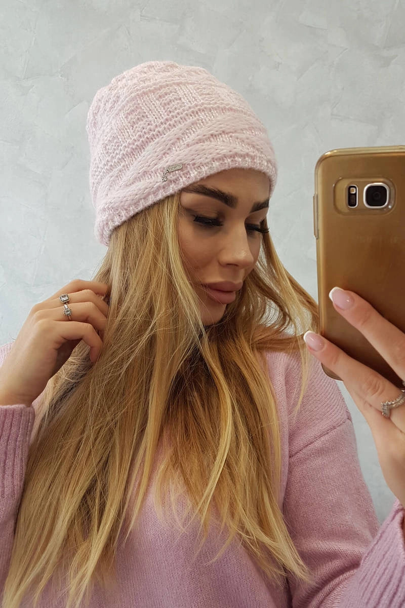 Čapica s fleece Edyta K298 púdrovo ružová univerzálne