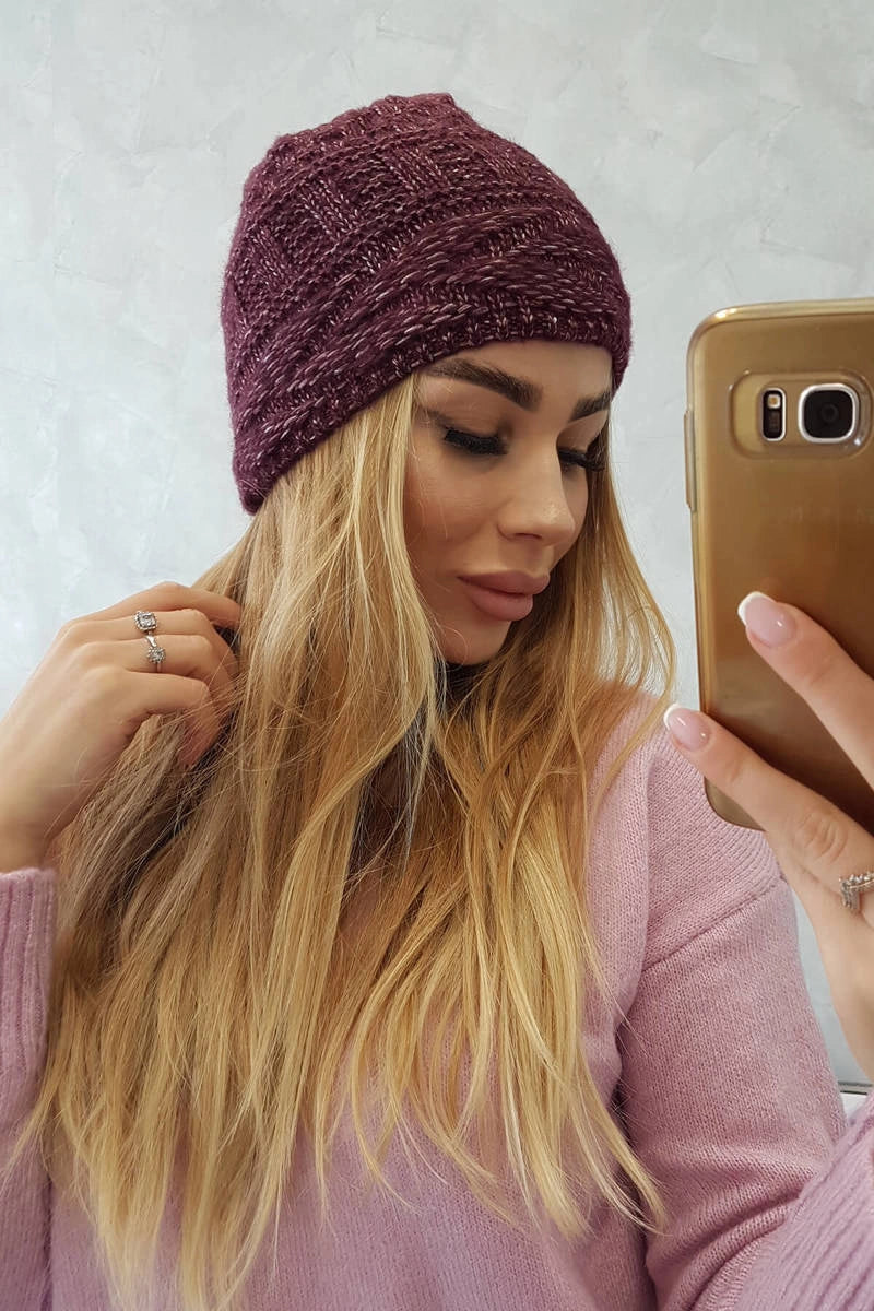 Čapica s fleece Edyta K298 tmavo fialová univerzálne