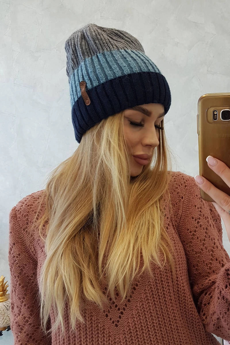 Čapica s fleece Bojana K265 námornícka modrá+riflovina+tmavošedá univerzálne