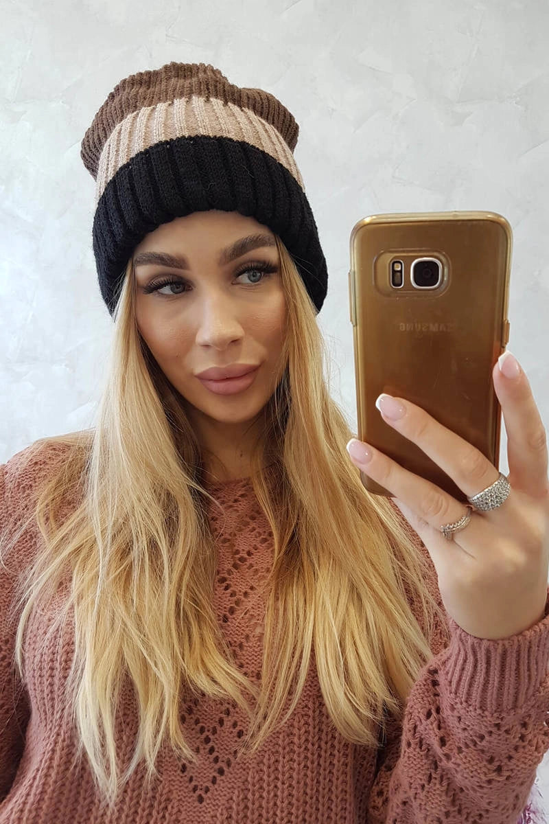 Čapica s fleece Bojana K265 čierna+béžová+cappuccino univerzálne