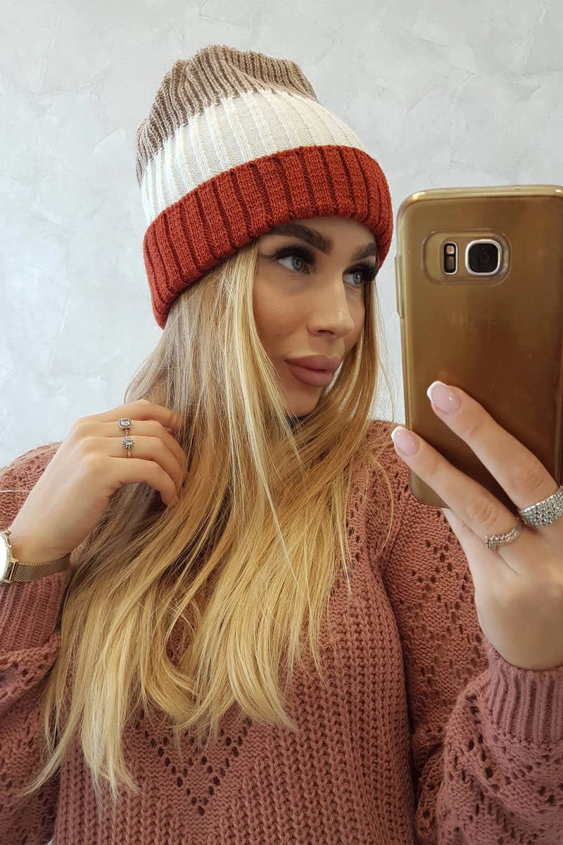 Čapica s fleece Bojana K265 ruda+ecru+béžová univerzálne