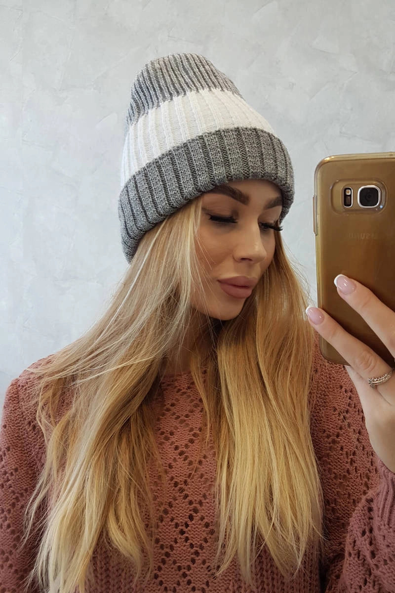 Čapica s fleece Bojana K265 šedá+biela univerzálne