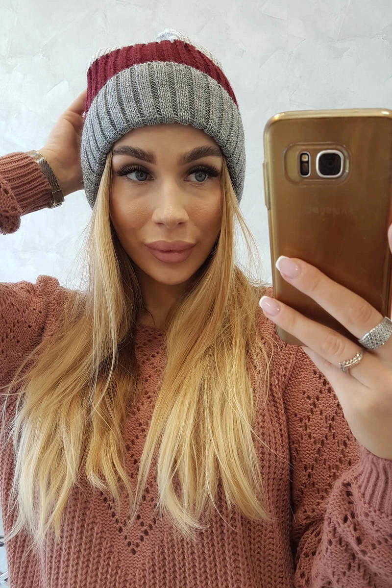 Čapica s fleece Bojana K265 tmavosivá+bordová+svetlosivá univerzálne