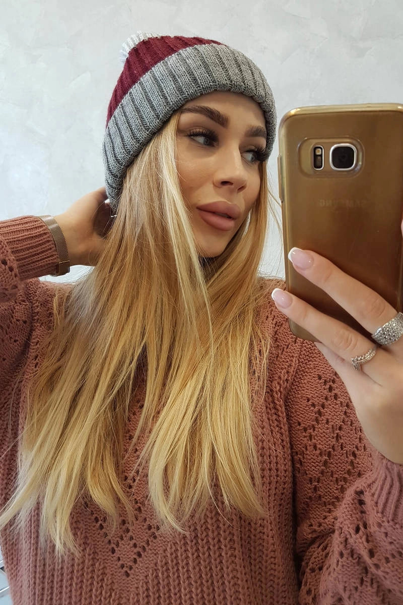 Čapica s fleece Bojana K265 tmavosivá+bordová+svetlosivá univerzálne