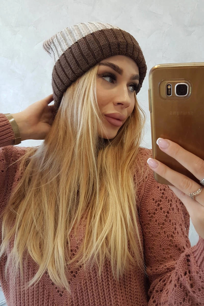 Čapica s fleece Bojana K265 cappuccino+svetlé béžové+tmavé béžové univerzálne