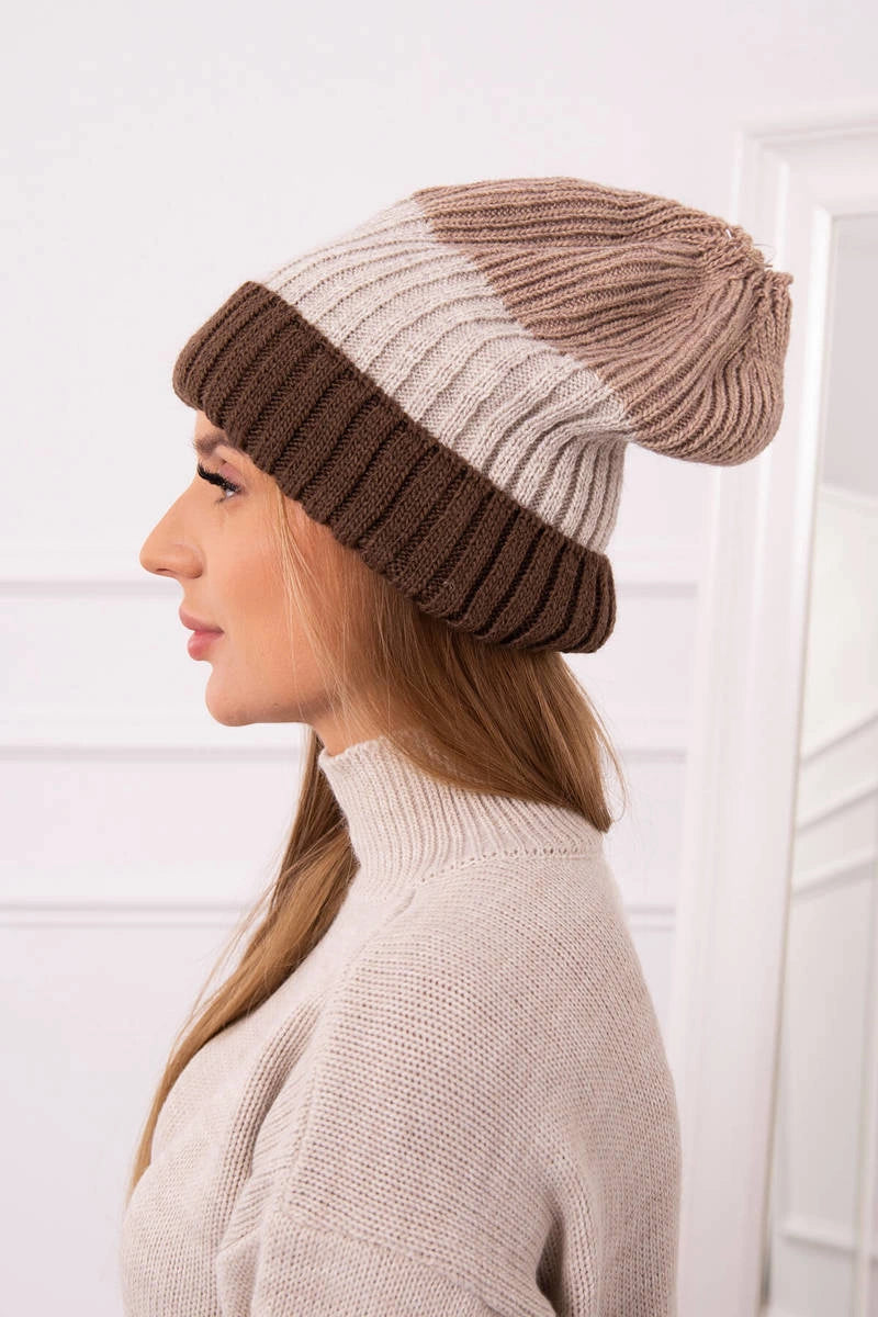 Čapica s fleece Bojana K265 cappuccino+svetlé béžové+tmavé béžové univerzálne