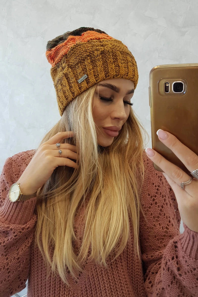 Čapica s fleece Dolores K303 horčica+oranžová+zelená univerzálne