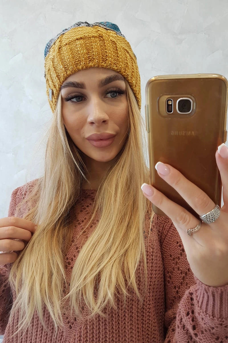 Čapica s fleece Dolores K303 horčica+čierna+mora univerzálne