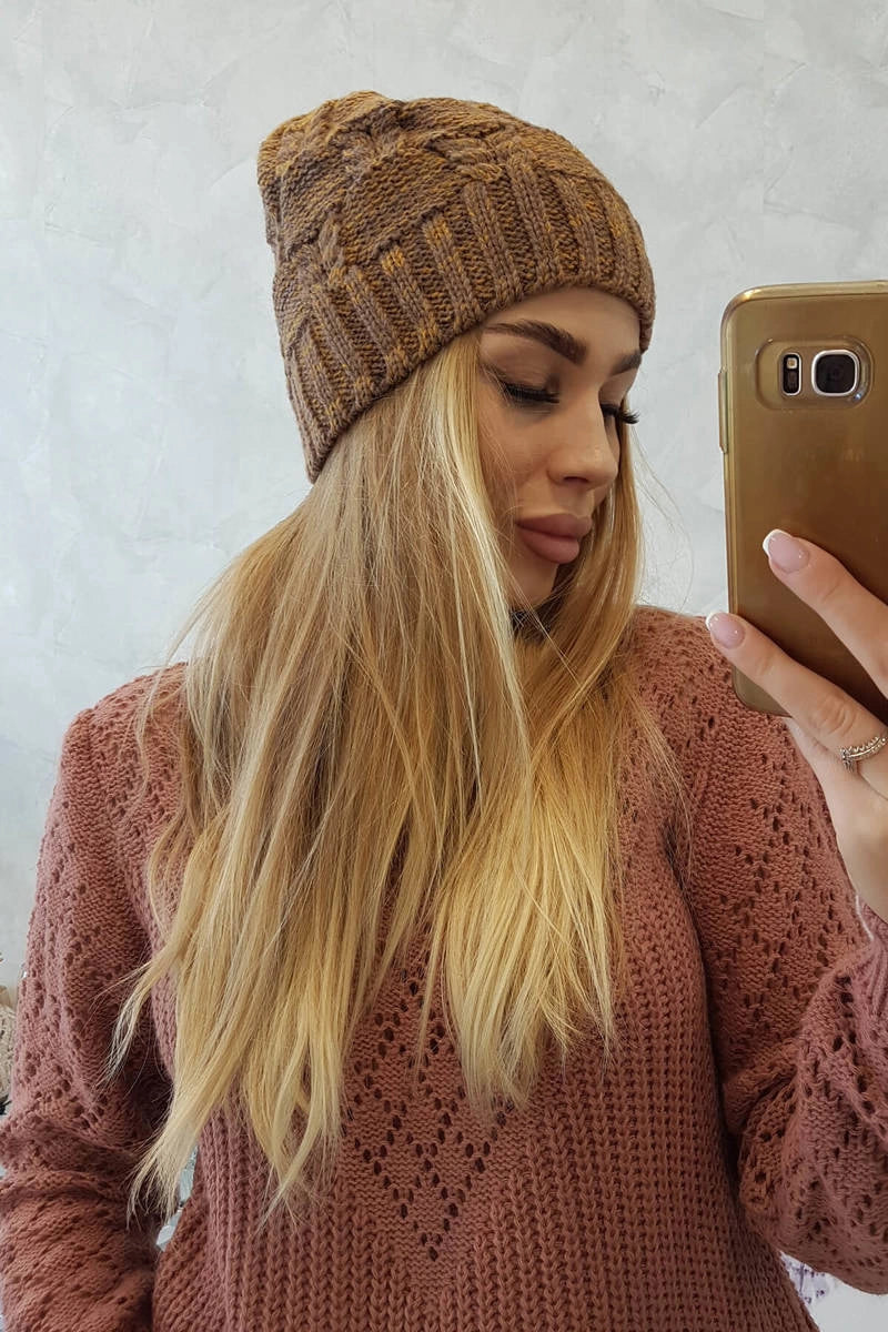 Čapica s fleece Dolores K303 horčica+hnedá univerzálne