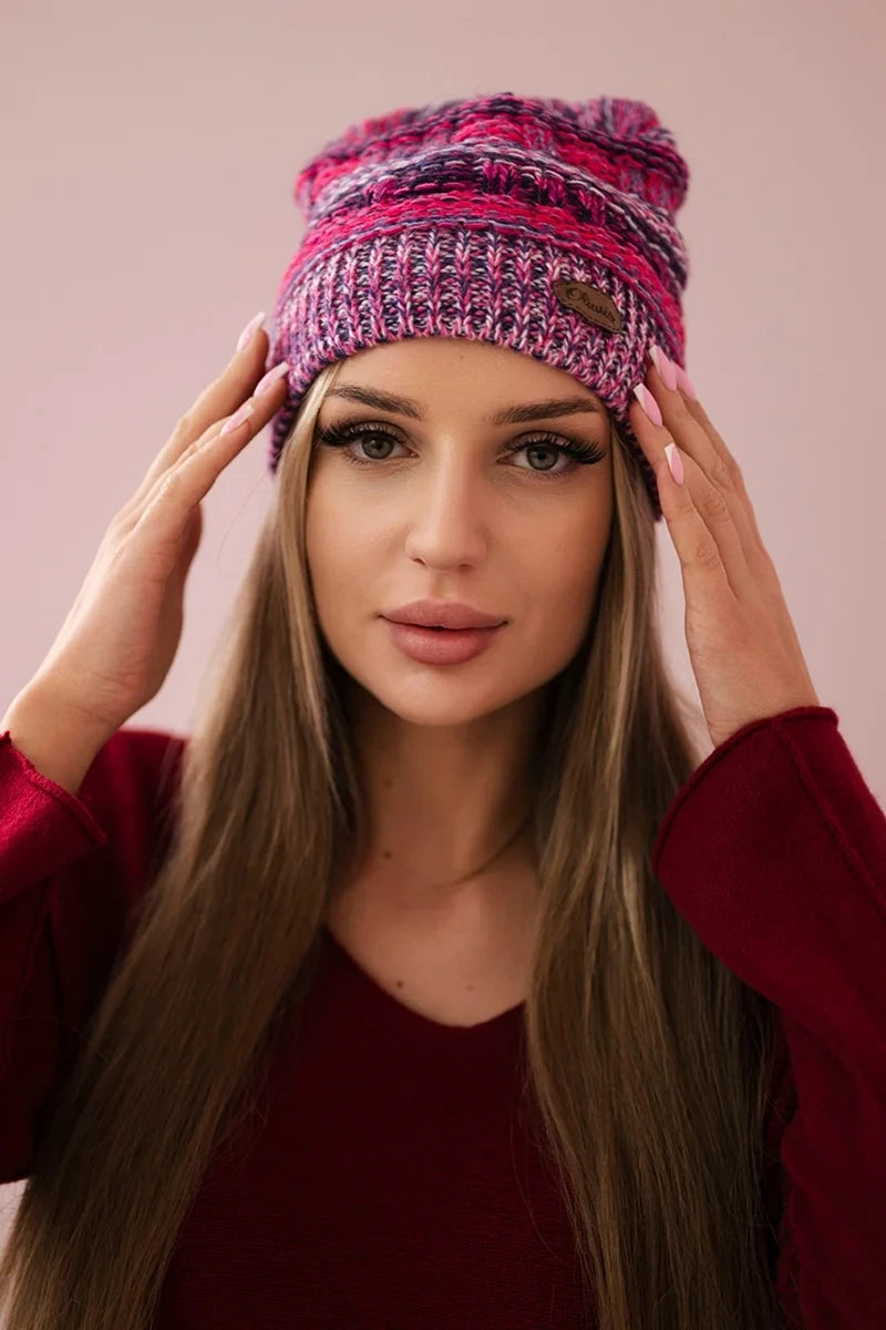 Čapica s fleece Patrycja K254 svetlo ružová+čierna univerzálne