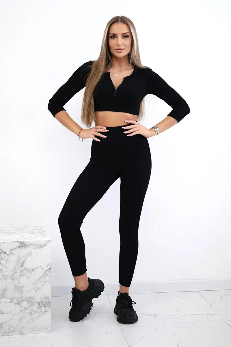 Rebrovaný crop top set čierna univerzálne