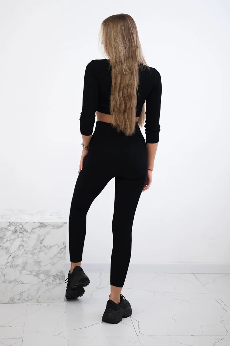 Rebrovaný crop top set čierna univerzálne