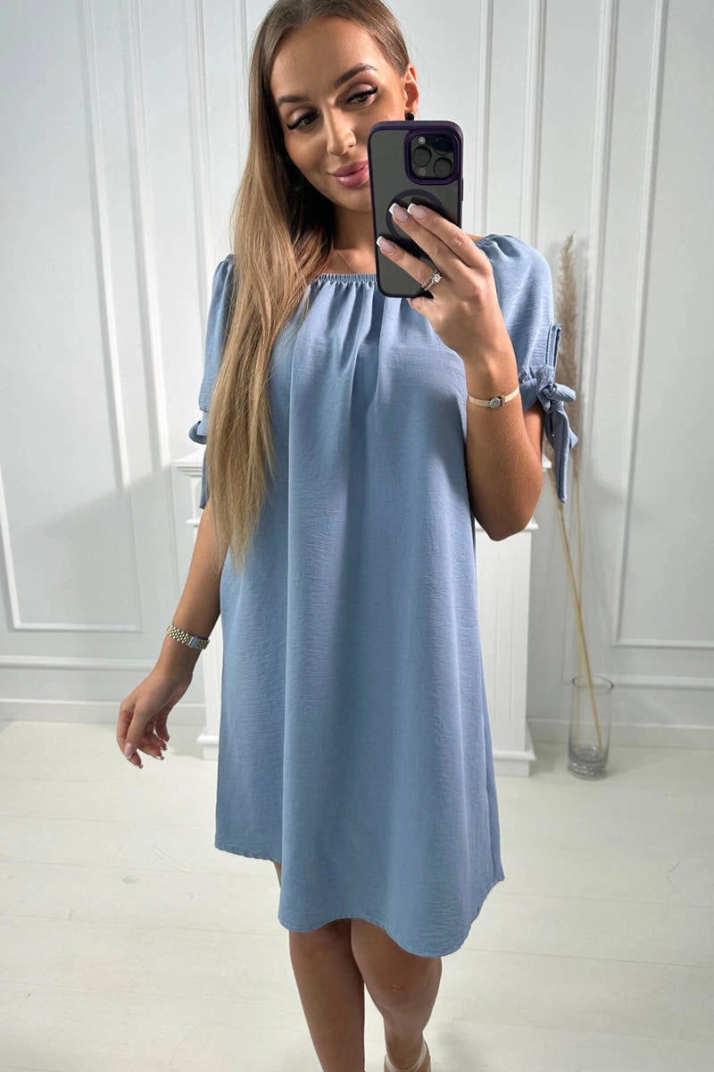 Šaty zaviazané na rukávoch svetlý denim univerzálne