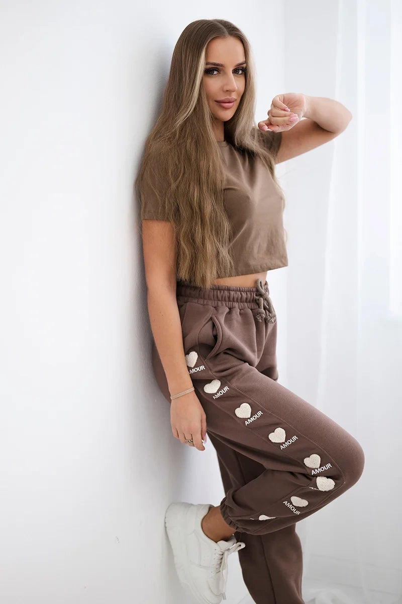 Bavlnené nohavice Amour mocca univerzálne