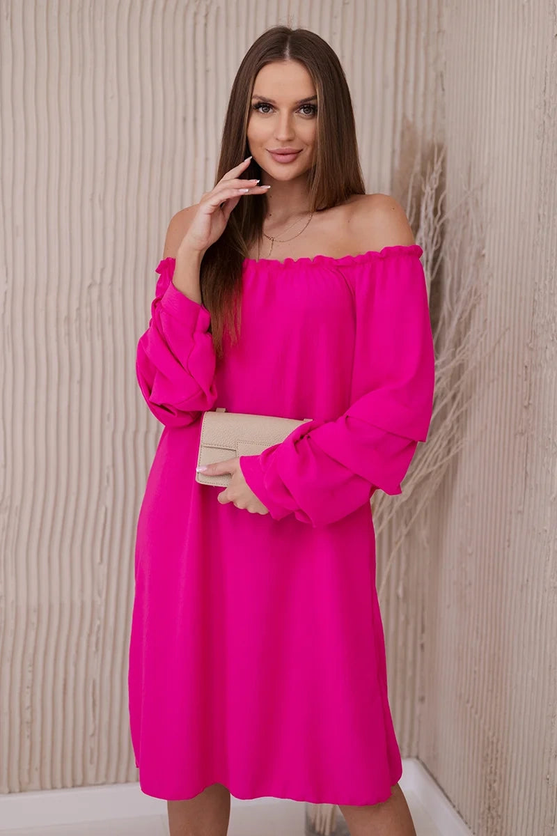 Španielske šaty s ozdobnými rukávmi fuchsia univerzálne