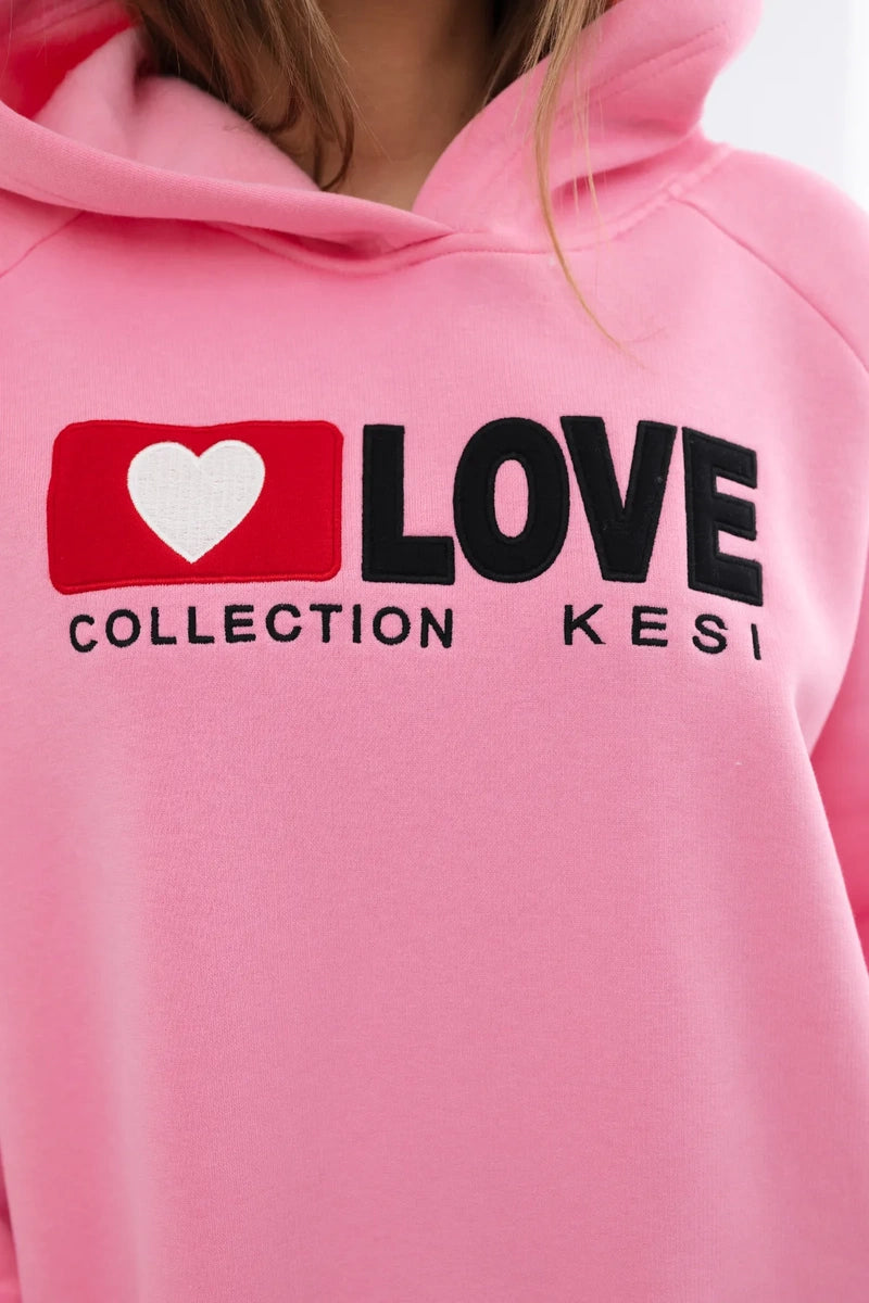 Zateplená bavlnená mikina s kapucňou Love svetloružová univerzálne