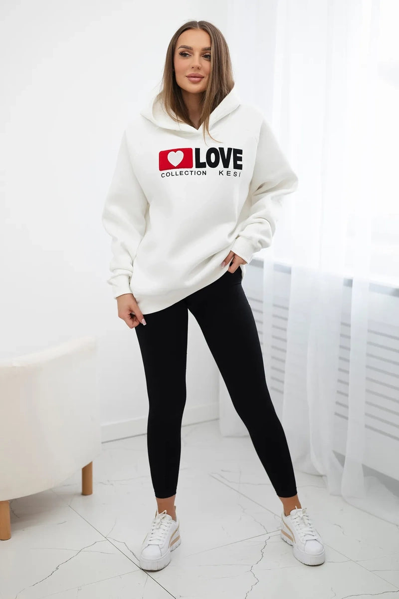 Zateplená bavlnená mikina s kapucňou Love ecru univerzálne