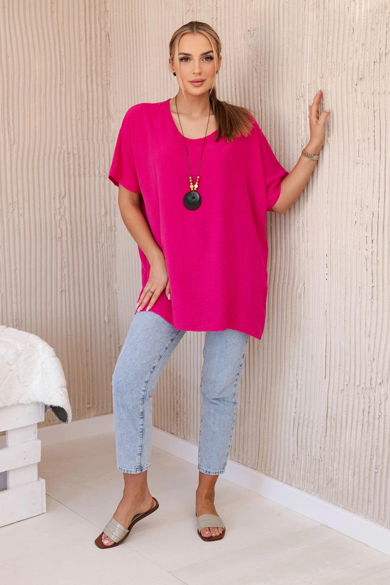 Oversized blúzka s príveskom fuchsia univerzálne