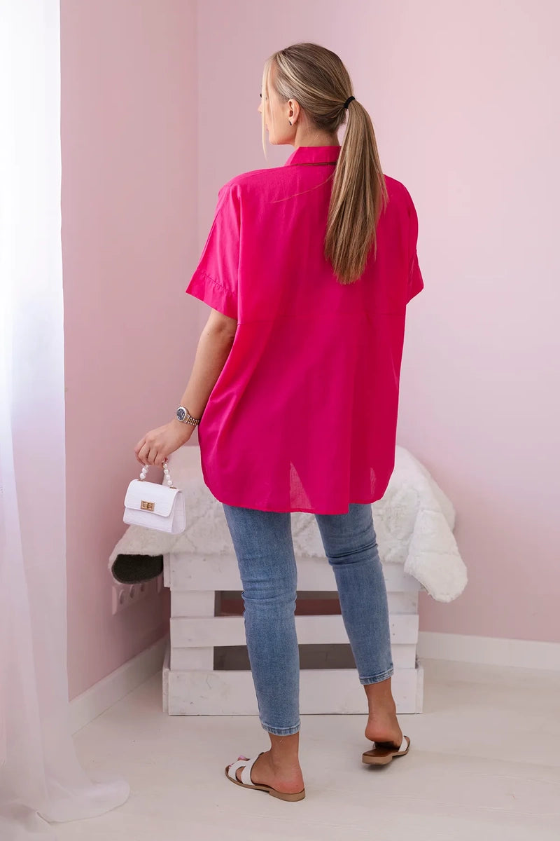 Bavlnené tričko s krátkym rukávom fuchsia univerzálne
