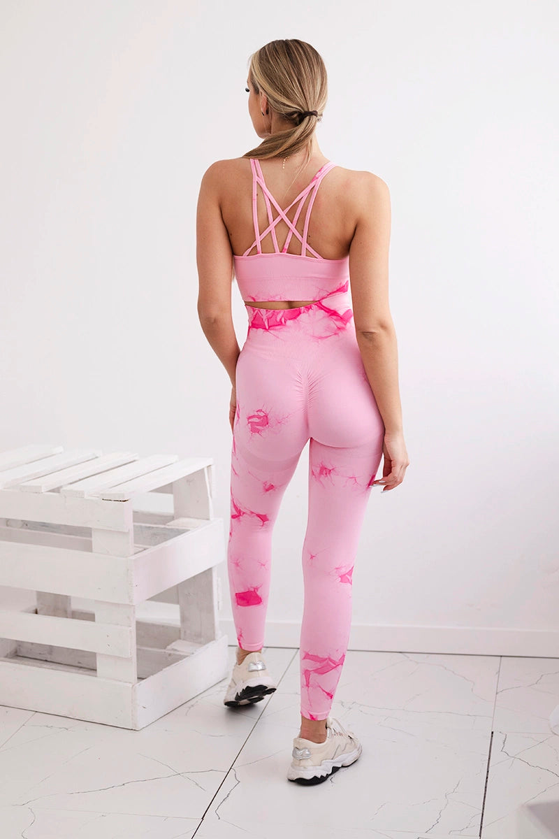 Fitness set top +legíny push up ružová + fuchsia M/L