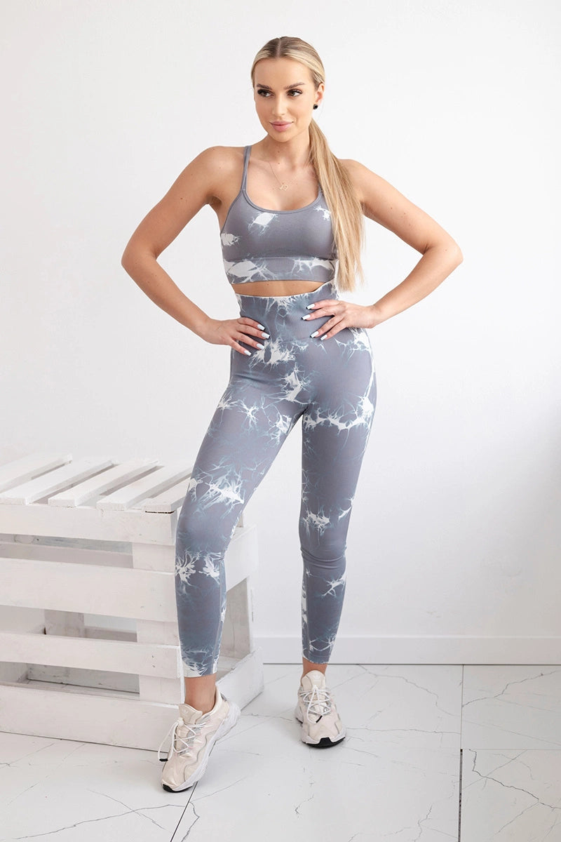 Fitness set top +legíny push up šedá + biela M/L