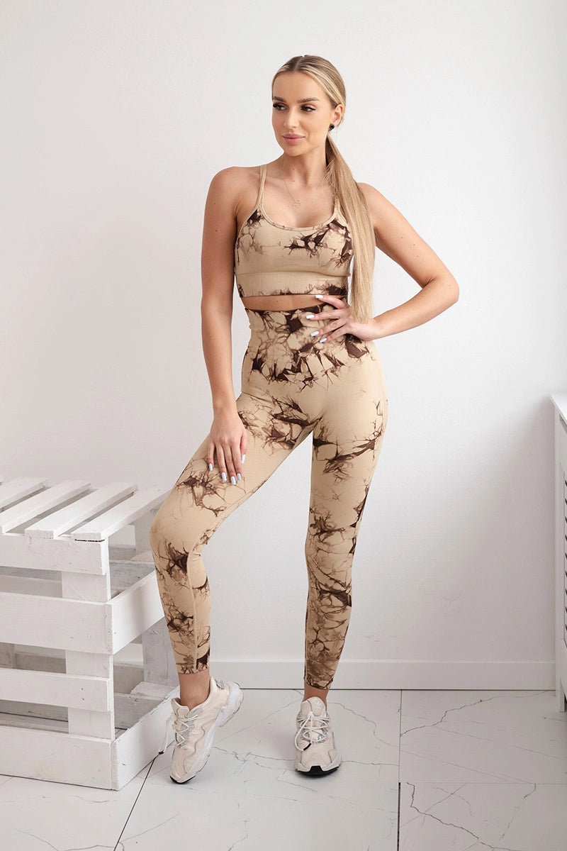 Fitness set top +legíny push up ťava M/L