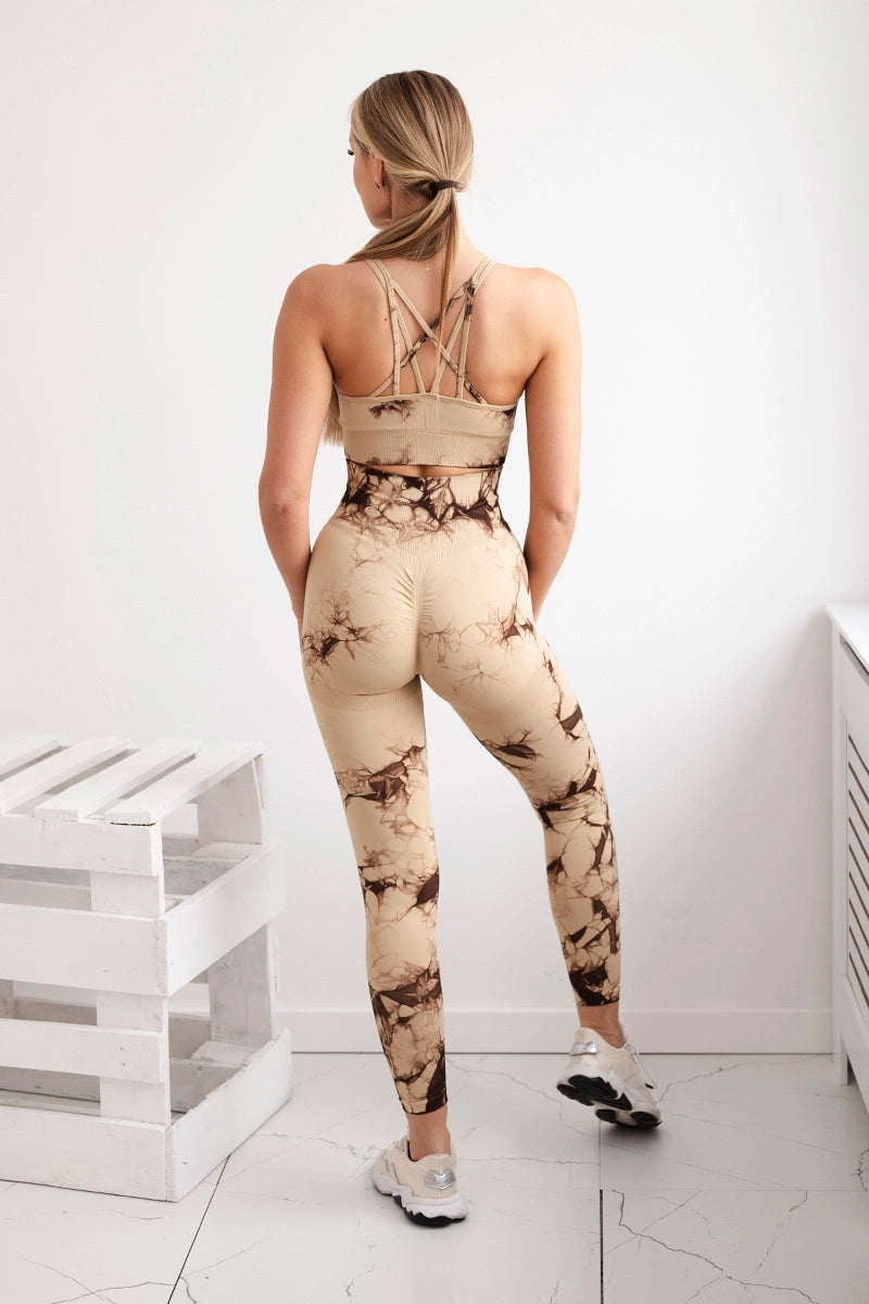 Fitness set top +legíny push up ťava M/L