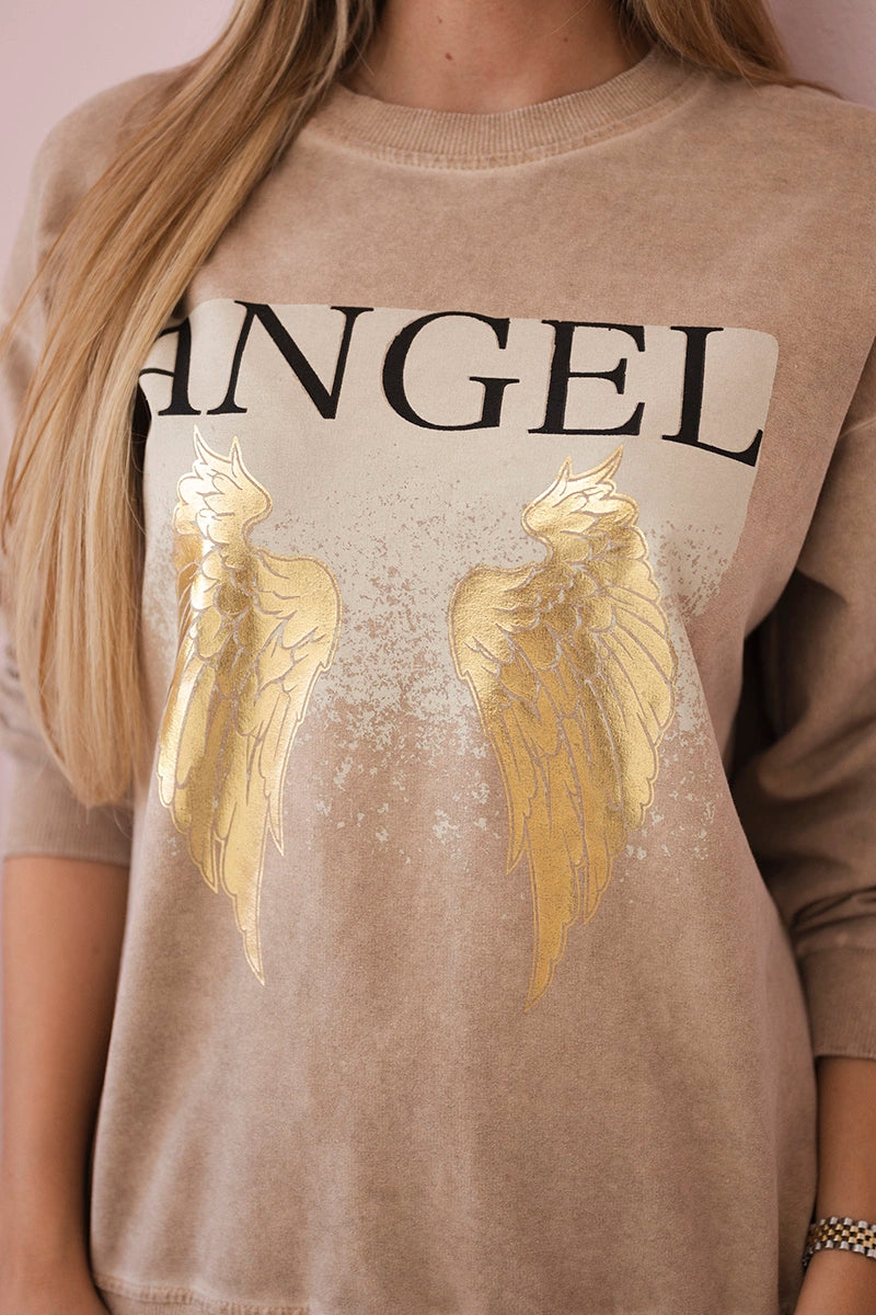 Bavlnená súprava Angel mikinové + nohavice ťava univerzálne