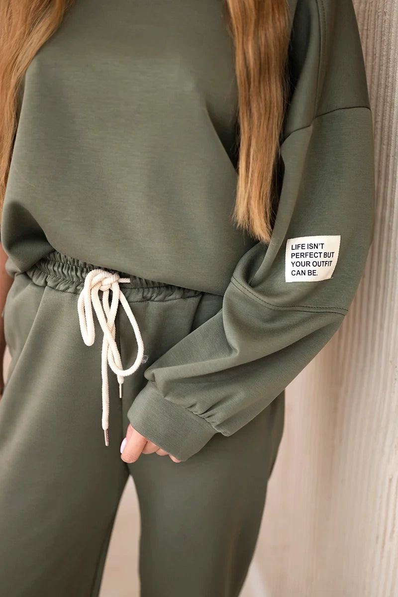Set mikinové + nohavice maslová látka khaki univerzálne