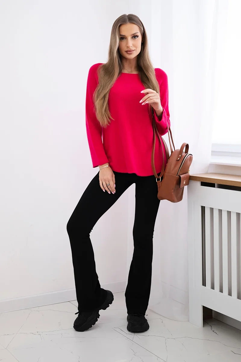 Sveter s okrúhlym výstrihom fuchsia univerzálne