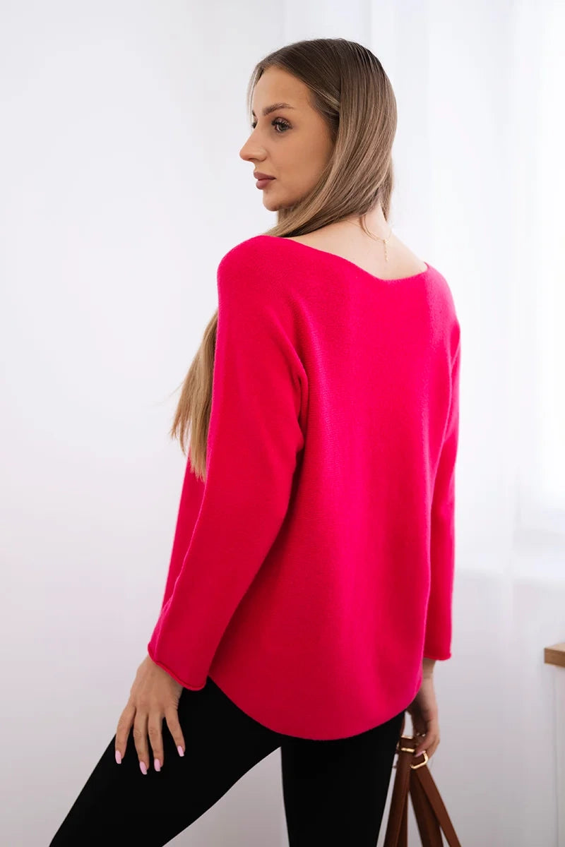Sveter s okrúhlym výstrihom fuchsia univerzálne