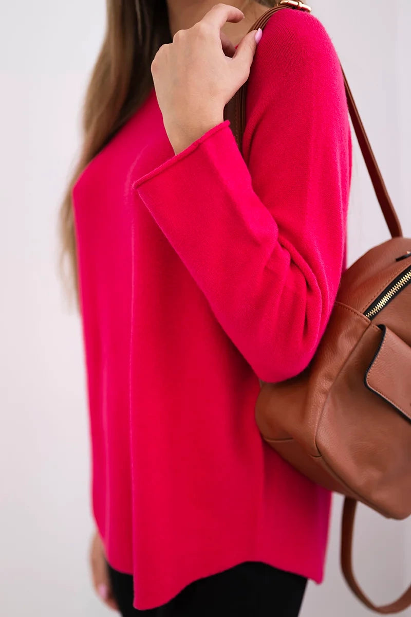 Sveter s okrúhlym výstrihom fuchsia univerzálne