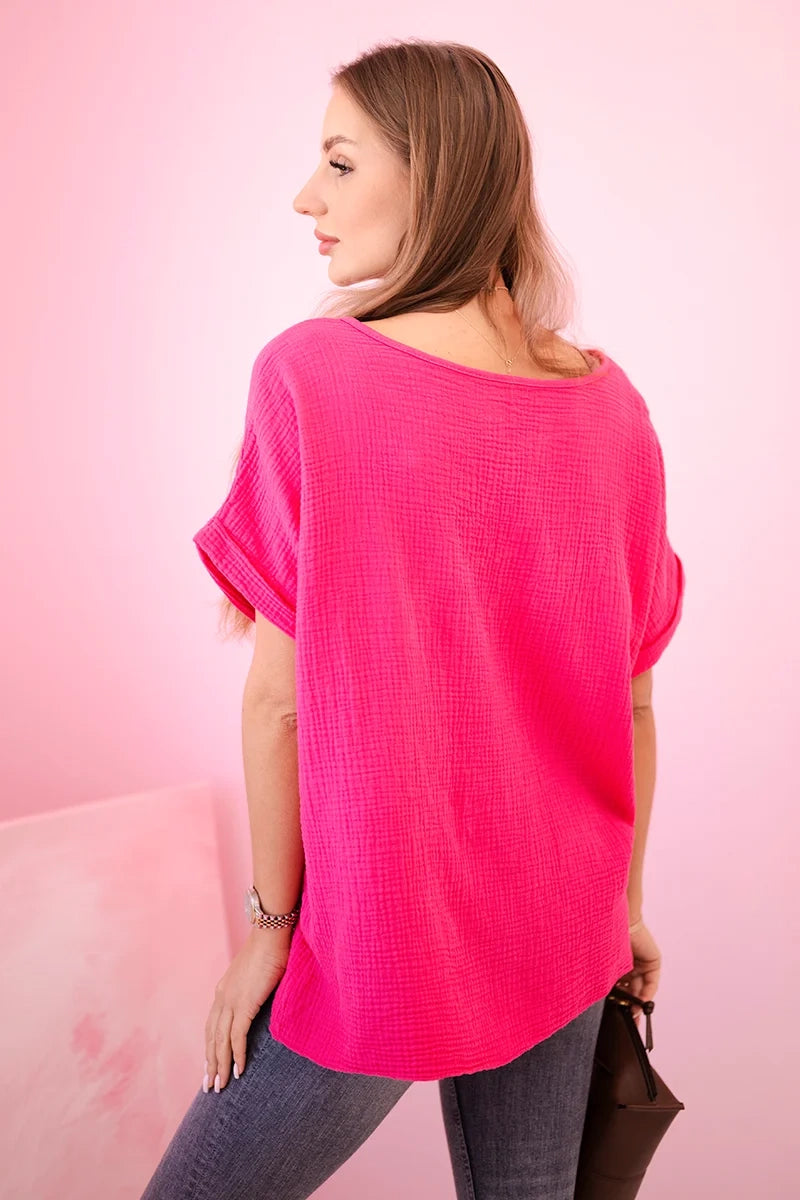Mušelínová blúzka s náhrdelníkom fuchsia univerzálne