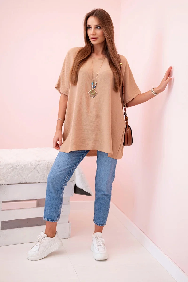 Oversized blúzka s príveskom ľahká ťava univerzálne
