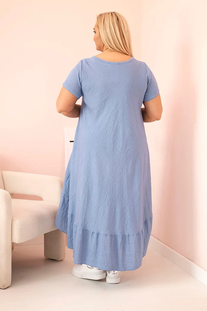Dámske šaty plus size s krátkym rukávom a volánom z ľahkej viskózy džínsová univerzálne