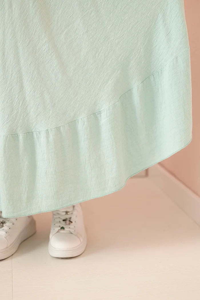 Dámske šaty plus size s krátkym rukávom a volánom z ľahkej viskózy mätová univerzálne