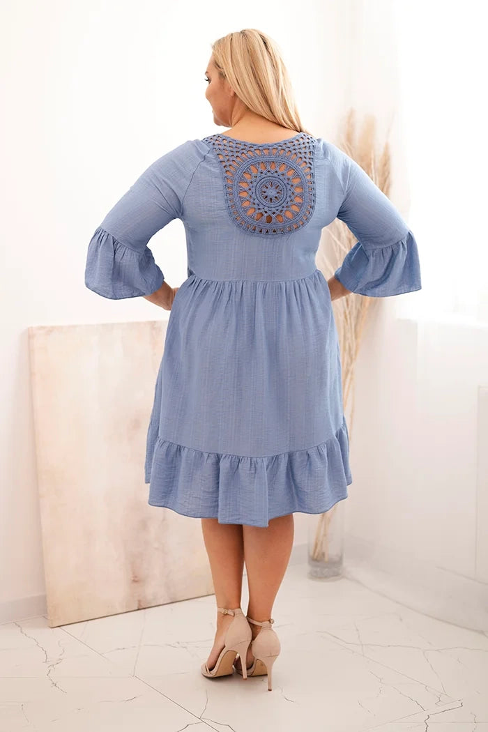 Dámske viskózové šaty Plus Size s ažúrovou ozdobou rifľová univerzálne