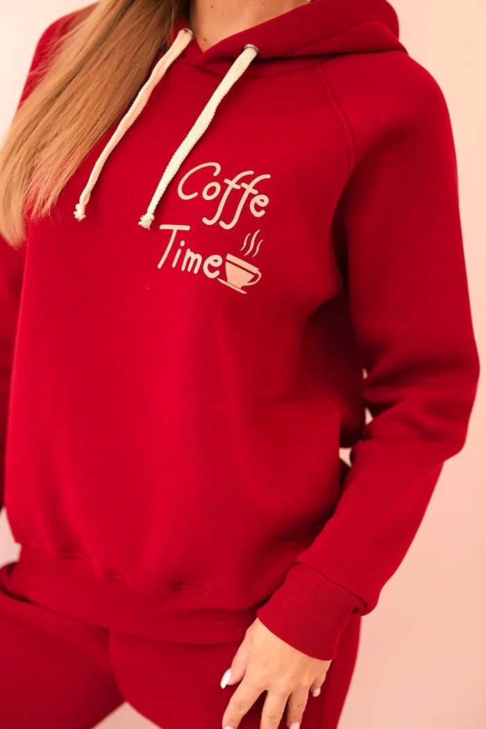 Dámský bavlněný zateplený komplet Coffe Time bordó
