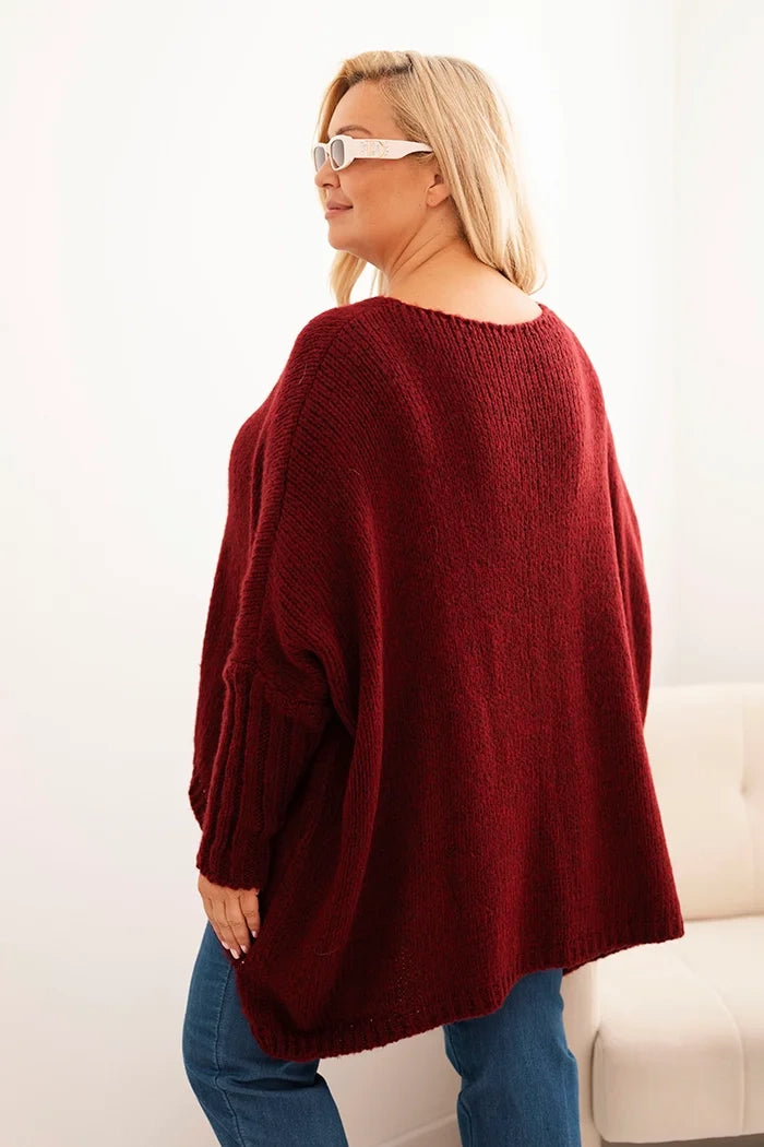Dámsky sveter Plus Size z akrylom s voľným strihom a rukávom 3/4 fango univerzálne