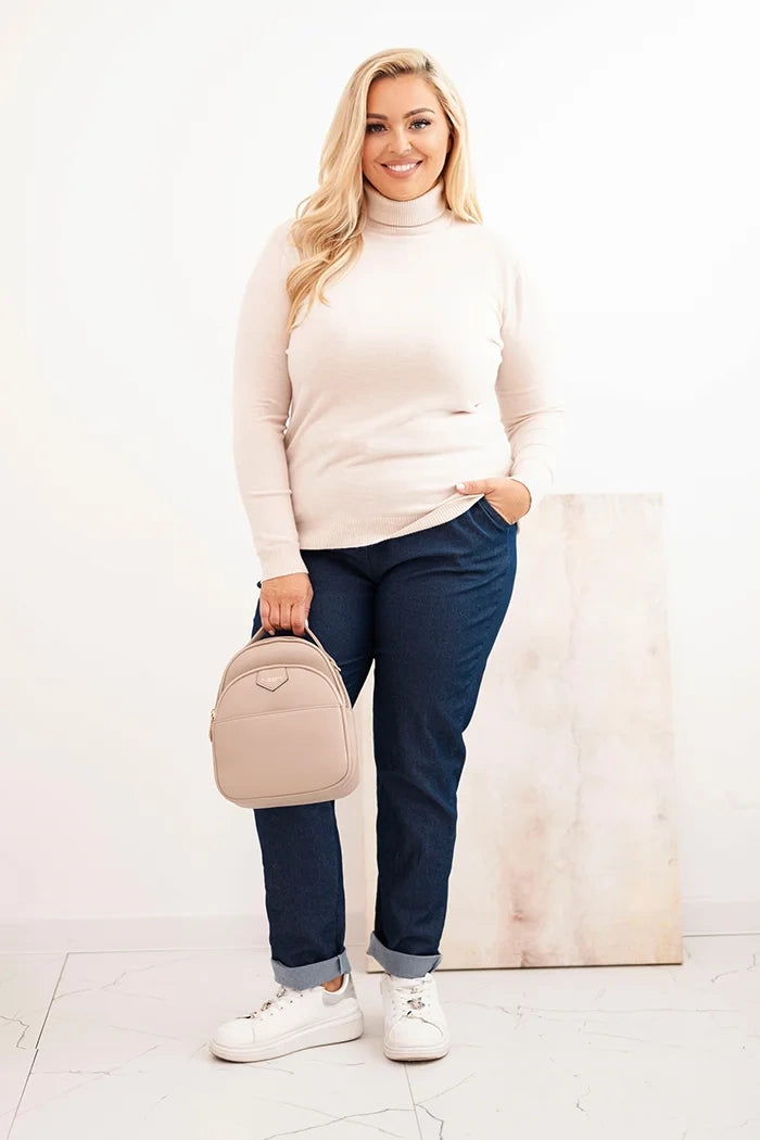 Dámsky sveter Plus Size z viskózy s klasickým strihom béžový univerzálne