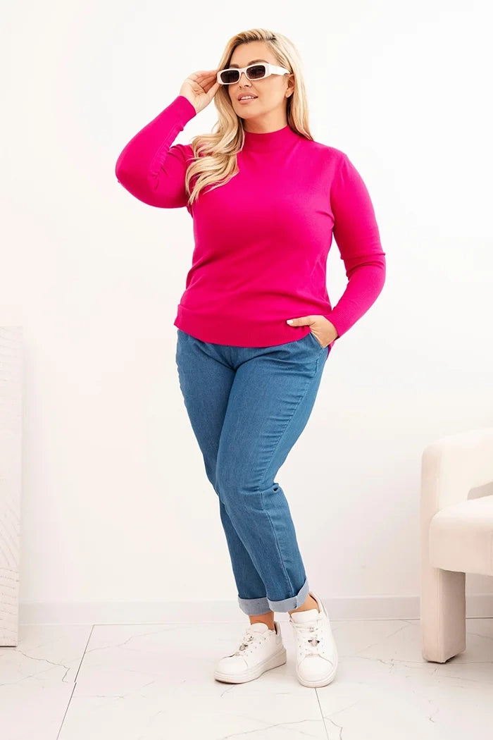 Dámsky sveter Plus Size z viskózy s golierom fuksiová univerzálne