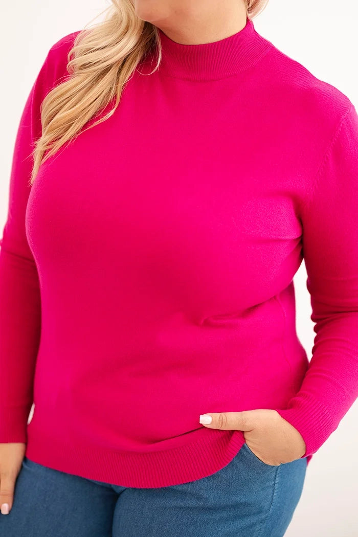 Dámsky sveter Plus Size z viskózy s golierom fuksiová univerzálne